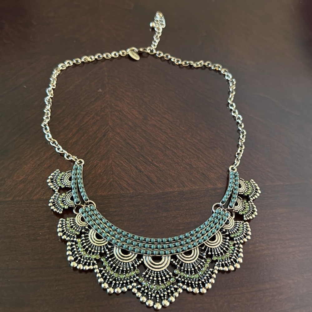 Chicos Statement Necklace Beaded Vintage Gold